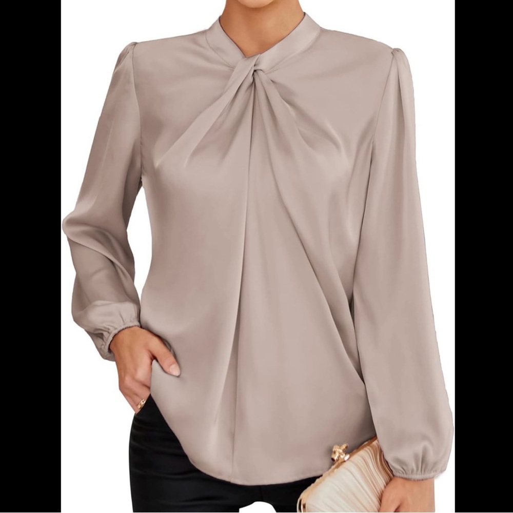 Grace Karin Womens Beige Long Sleeve Bowknot Blouse Size Large Elegant